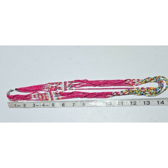 Boho Pink Seed Beaded Multi Strand Necklace Funky Fashion Jewelry Women - Picture 6 of 7